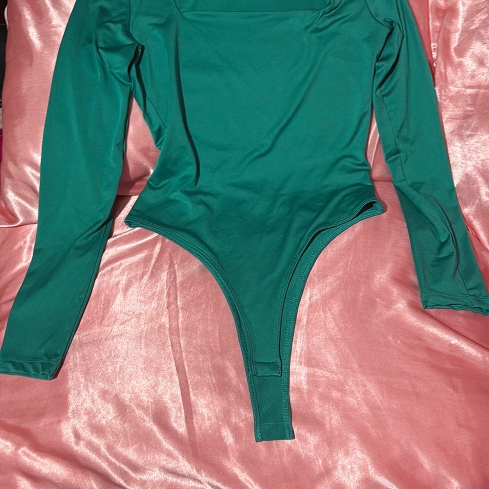 Green Long Sleeve Bodysuit with High-Cut Brief